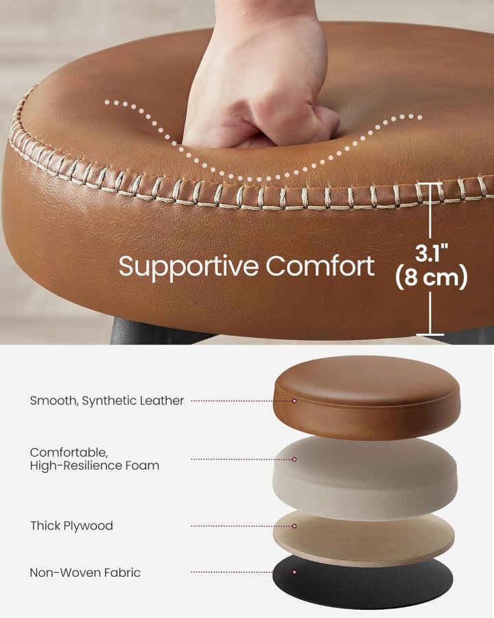 VASAGLE Barhocker mit Fußstütze – karamellbraunes Kunstleder und Stahl (2er-Set)