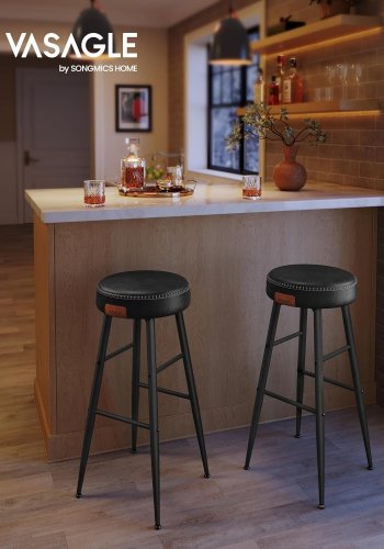 VASAGLE Barhocker mit Fußstütze – schwarzes Kunstleder und Stahl (2er-Set)