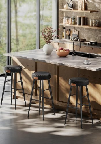 VASAGLE Barhocker mit Fußstütze – schwarzes Kunstleder und Stahl (2er-Set)