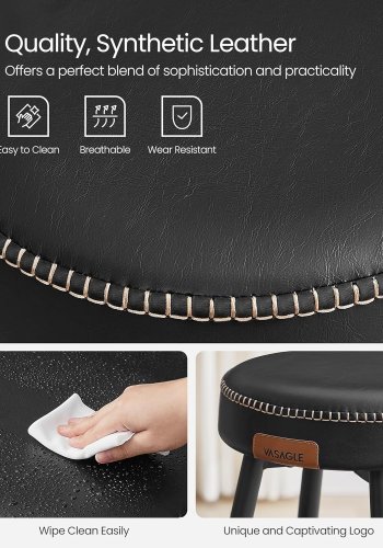 VASAGLE Barhocker mit Fußstütze – schwarzes Kunstleder und Stahl (2er-Set)