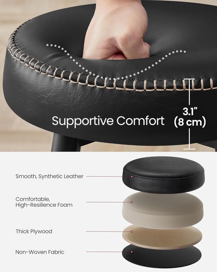 VASAGLE Barhocker mit Fußstütze – schwarzes Kunstleder und Stahl (2er-Set)