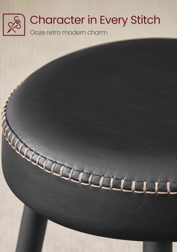 VASAGLE Barhocker mit Fußstütze – schwarzes Kunstleder und Stahl (2er-Set)