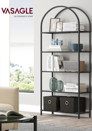 VASAGLE bokhylle, m. 5 hyller - grtt glass og sort stl