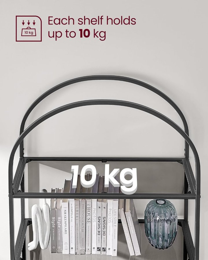 VASAGLE bokhylle, m. 5 hyller - grtt glass og sort stl