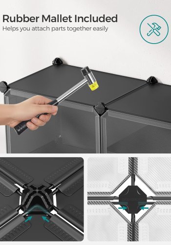 SONGMICS skostativ, m. 6 rom, 6 hyller - klar/svart plast og stl