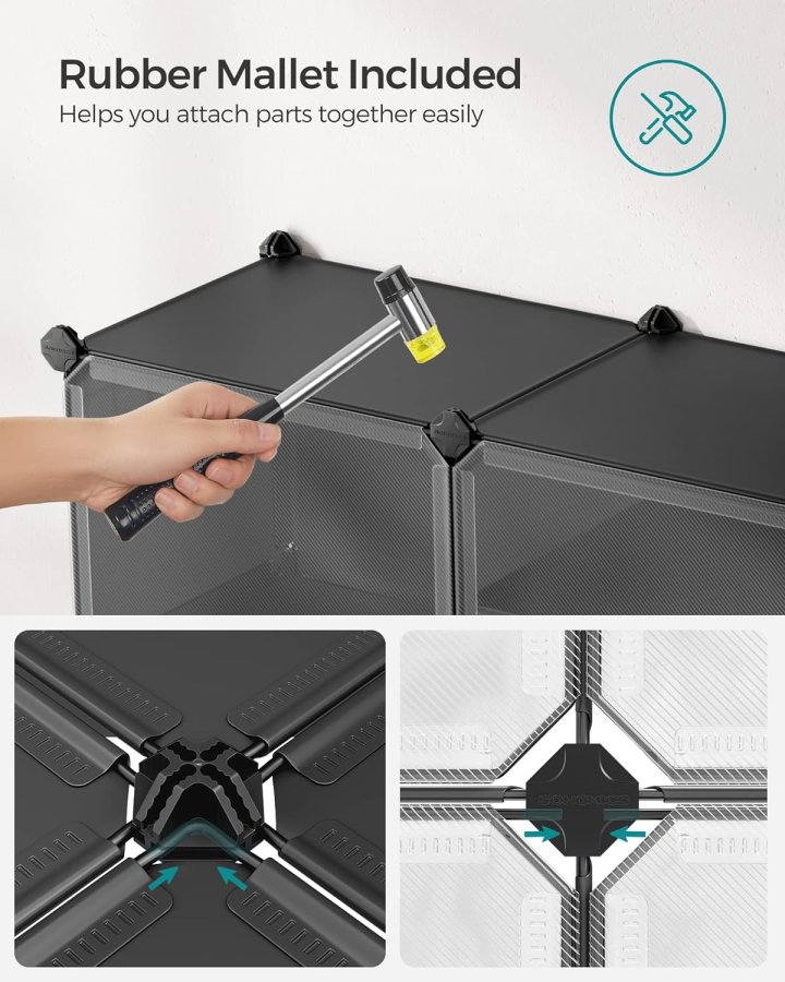SONGMICS skostativ, m. 6 rom, 6 hyller - klar/svart plast og stl