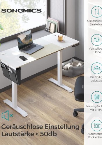 SONGMICS forhyet nedre bord, rektangulrt - hvit sponplate og hvitt stl (60x140)