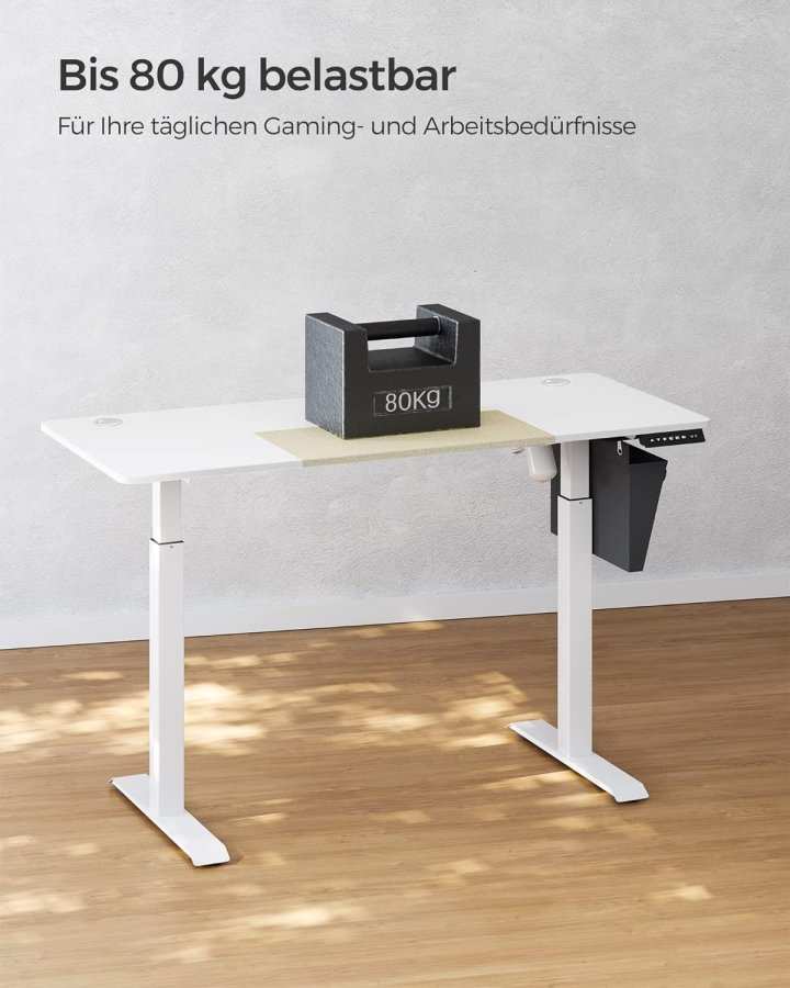 SONGMICS forhyet nedre bord, rektangulrt - hvit sponplate og hvitt stl (60x140)