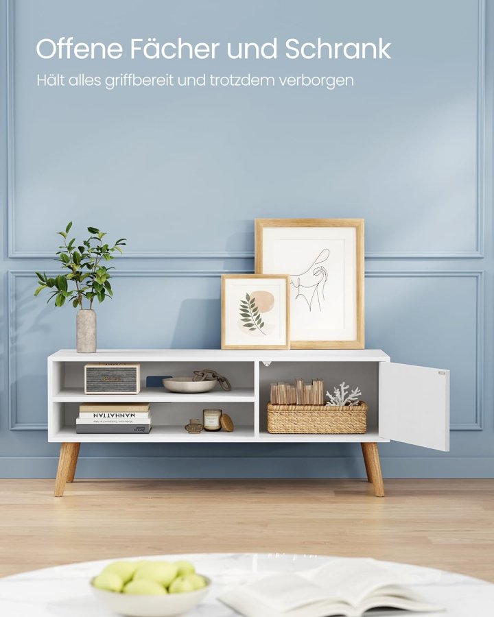 VASAGLE TV-skp TV-skp för TV upp till 55 tum 120 cm lng TV-bänk för vardagsrummet Industriell design Vit LTV120T46