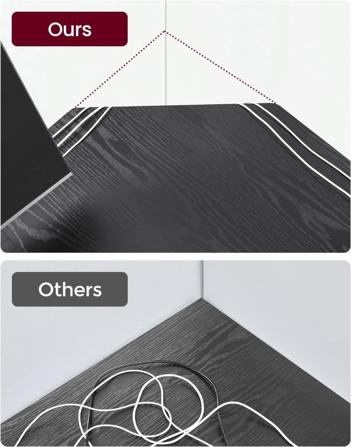 
VASAGLE l-formet hjørneskrivebord - sort sponplate med trestruktur og stål, 2 hyller
