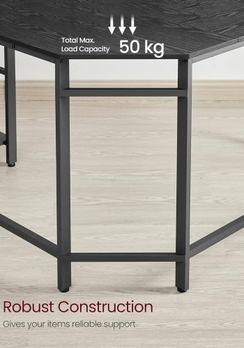 
VASAGLE l-formet hjørneskrivebord - sort sponplate med trestruktur og stål, 2 hyller
