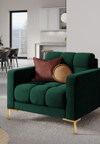 MICADONI Mamaia lenestol, m armlener, 1 sete - grnn flyel og gullmetall