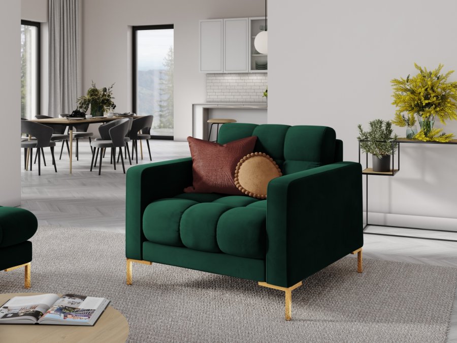 MICADONI Mamaia lenestol, m armlener, 1 sete - grnn flyel og gullmetall