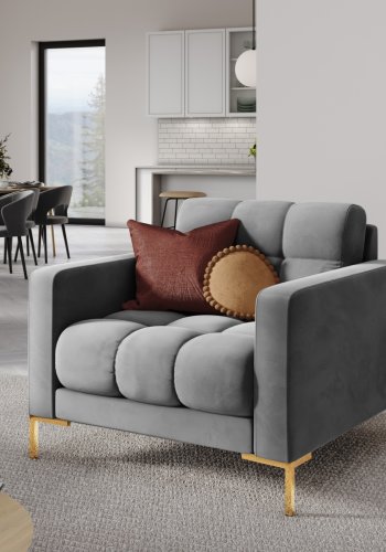 MICADONI Mamaia lenestol, m armlener, 1 sete - gr flyel og gullmetall