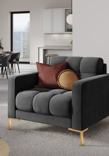 MICADONI Mamaia lenestol, m armlener, 1 sete - antrasittgr flyel og gullmetall