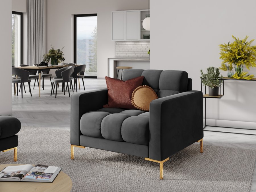 MICADONI Mamaia lenestol, m armlener, 1 sete - antrasittgr flyel og gullmetall