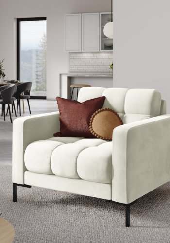 MICADONI Mamaia lenestol, m armlener, 1 sete - beige flyel og sort metall