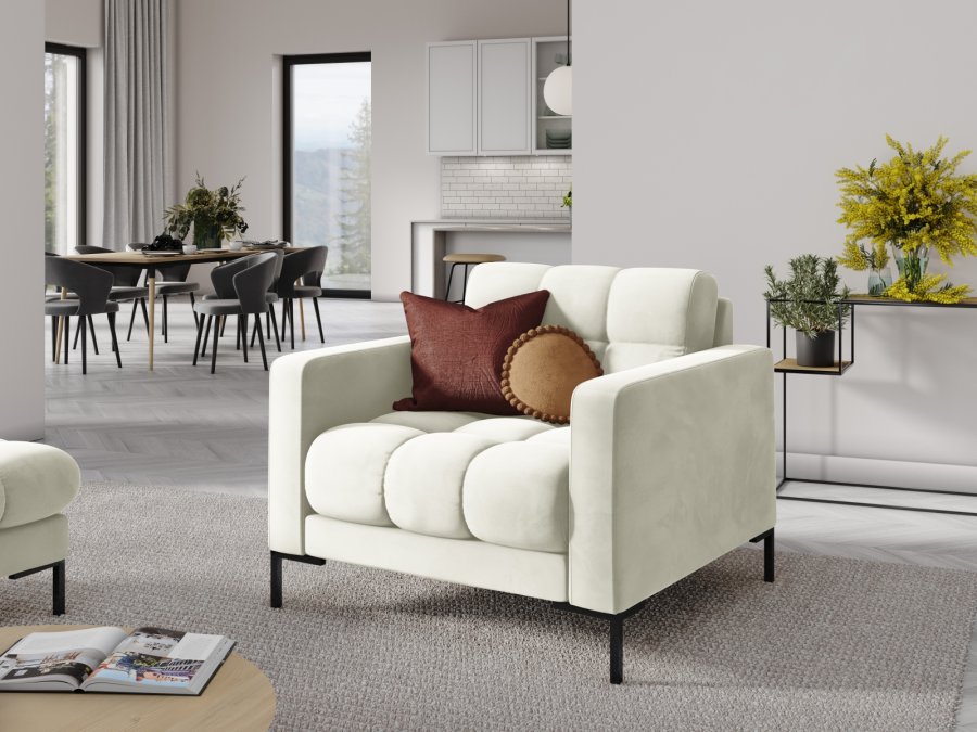 MICADONI Mamaia lenestol, m armlener, 1 sete - beige flyel og sort metall