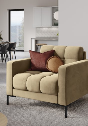 MICADONI Mamaia lenestol, m armlener, 1 sete - beige flyel og sort metall