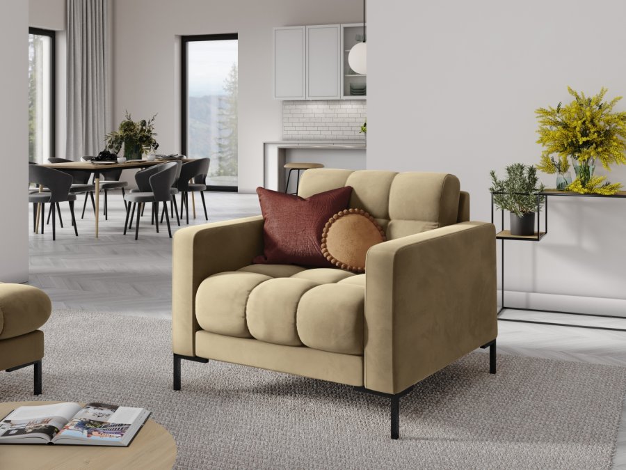 MICADONI Mamaia lenestol, m armlener, 1 sete - beige flyel og sort metall