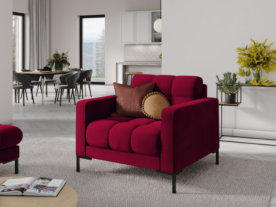 MICADONI Mamaia lenestol, m armlener, 1 sete - rd flyel og sort metall