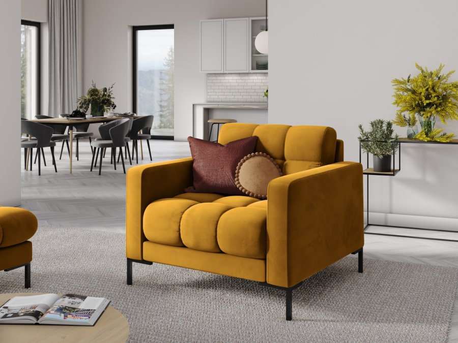 MICADONI Mamaia lenestol, m armlener, 1 sete - gul flyel og sort metall