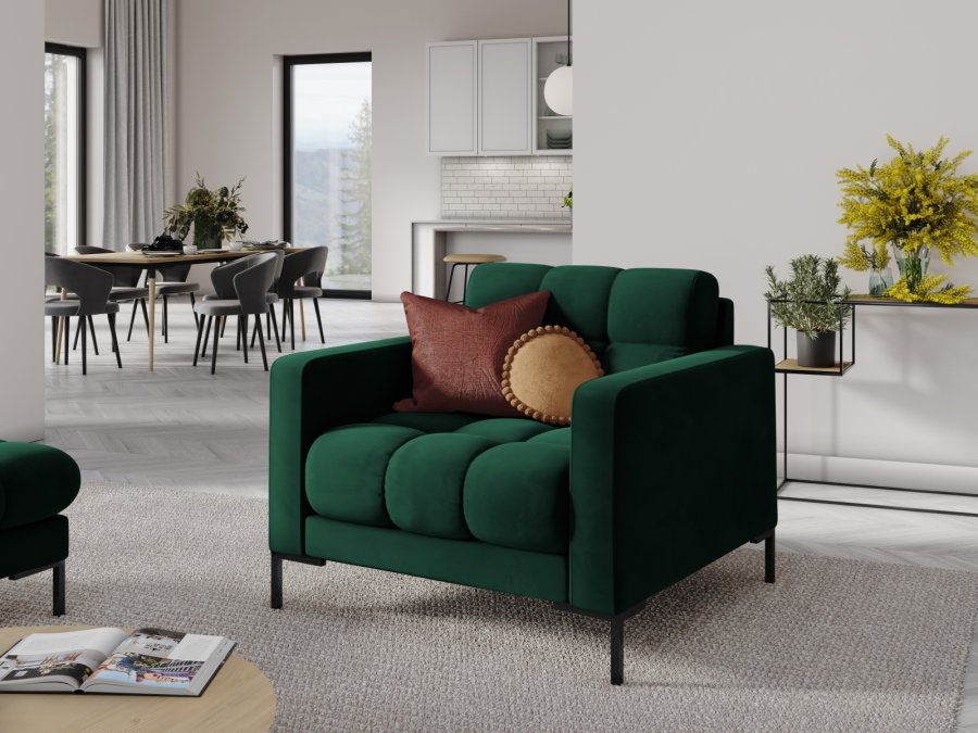 MICADONI Mamaia lenestol, m armlener, 1 sete - grnn flyel og sort metall