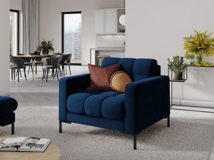 MICADONI Mamaia lenestol, m armlener, 1 sete - bl flyel og sort metall