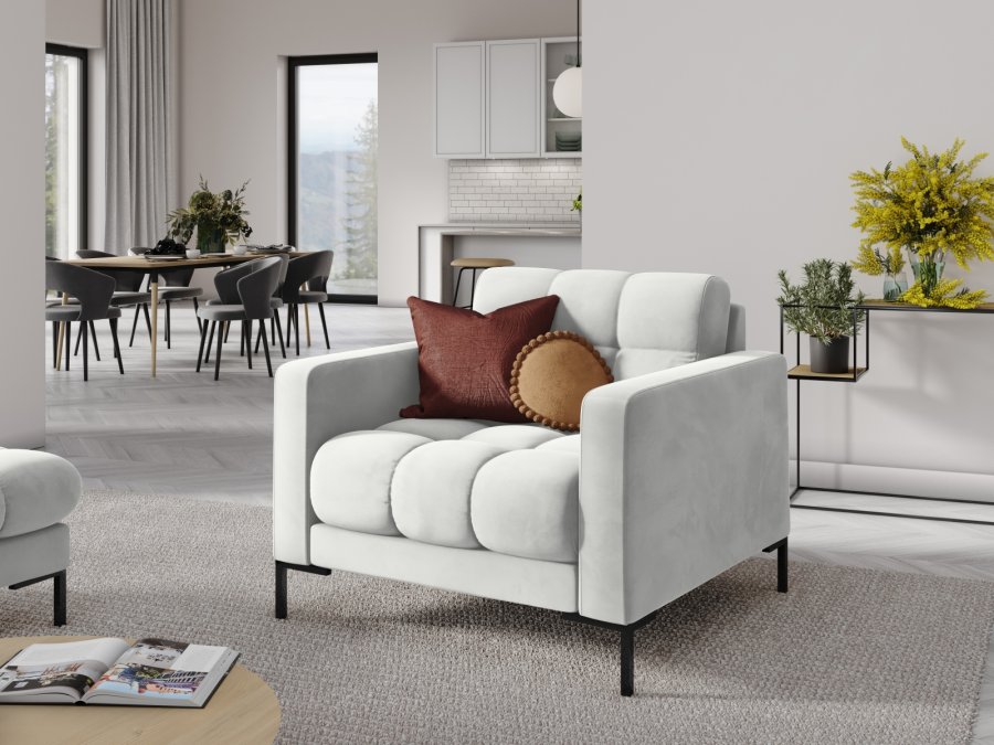 MICADONI Mamaia lenestol, m armlener, 1 sete - slv flyel og sort metall