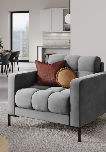 MICADONI Mamaia lenestol, m armlener, 1 sete - gr flyel og sort metall