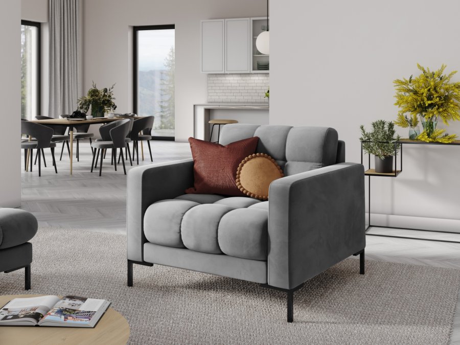 MICADONI Mamaia lenestol, m armlener, 1 sete - gr flyel og sort metall