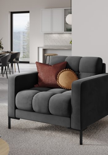 MICADONI Mamaia lenestol, m armlener, 1 sete - antrasittgr flyel og sort metall