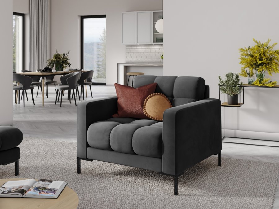 MICADONI Mamaia lenestol, m armlener, 1 sete - antrasittgr flyel og sort metall