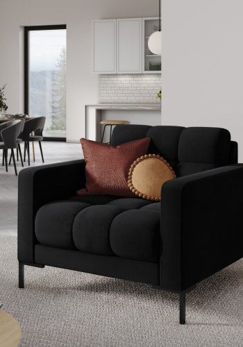 MICADONI Mamaia lenestol, m armlener, 1 sete - svart flyel og sort metall