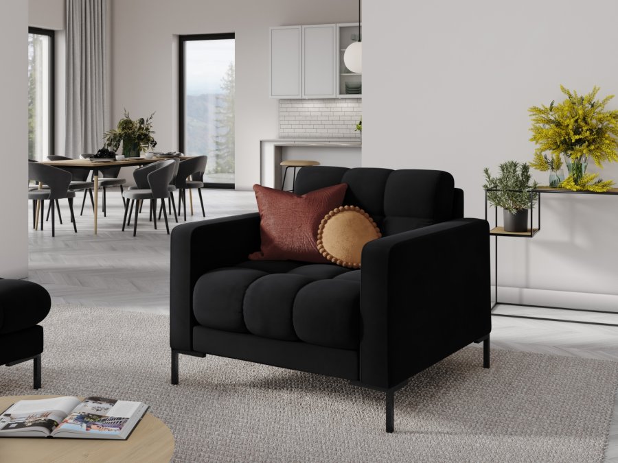 MICADONI Mamaia lenestol, m armlener, 1 sete - svart flyel og sort metall