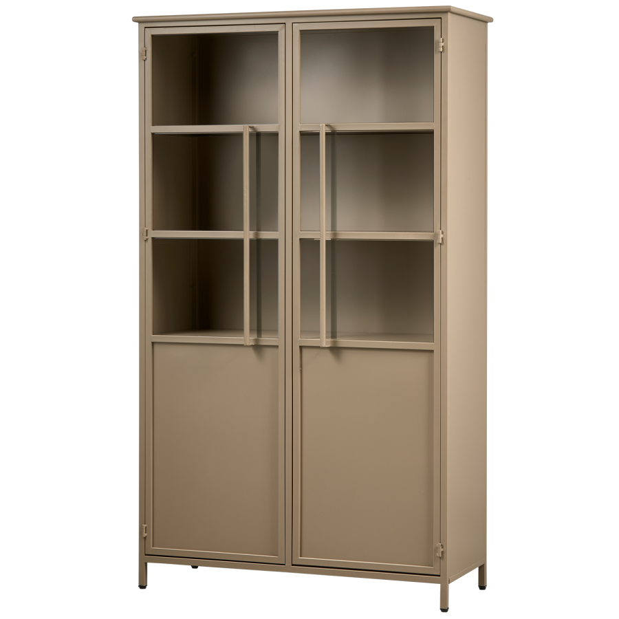 WOOOD Exhibit vitrineskab, m. 2 lger og 4 hylder - glas og khaki jern