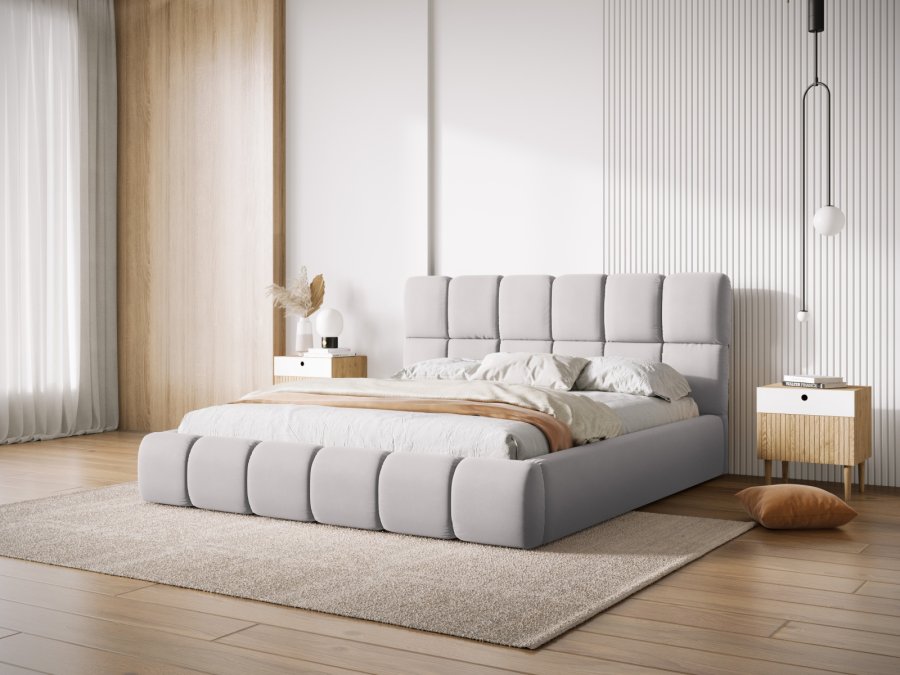 MICADONI Bellis sengeramme, med sengegavl og lameller - slv flyel og svart plast (180x200)