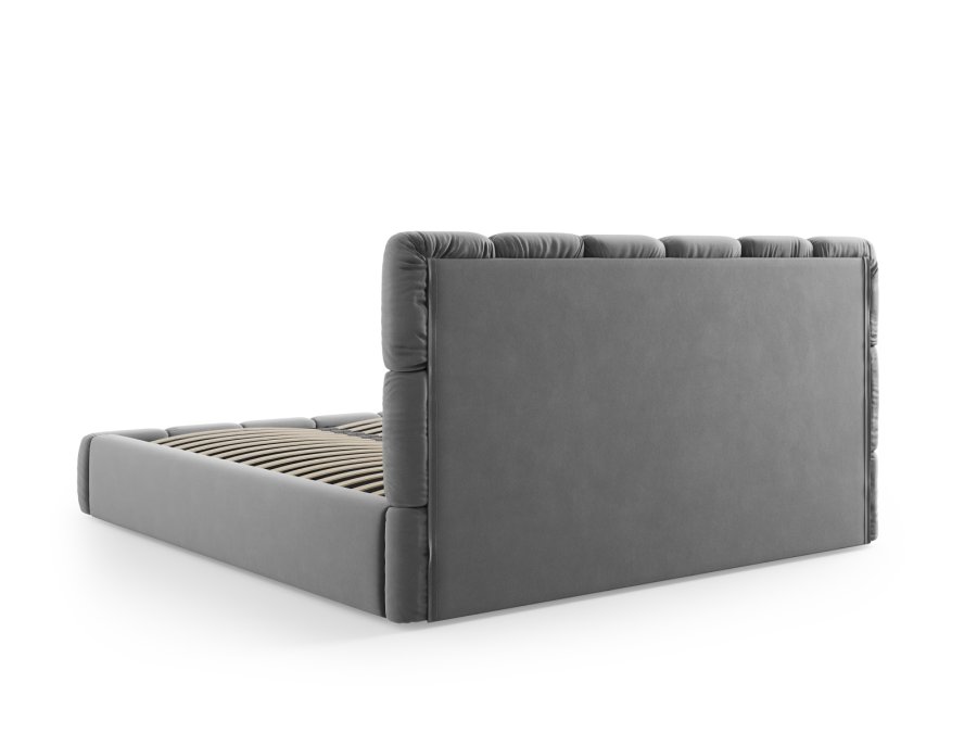 MICADONI Bellis Bettrahmen, mit Kopfteil und Lattenrost - grauer Samt und schwarzer Kunststoff (180x200)