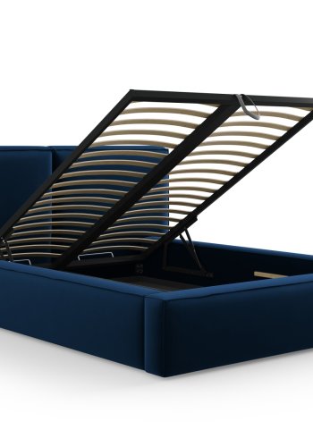 MICADONI Jodie sengeramme, med sengegavl og lameller - bl flyel og svart plast (140x200)