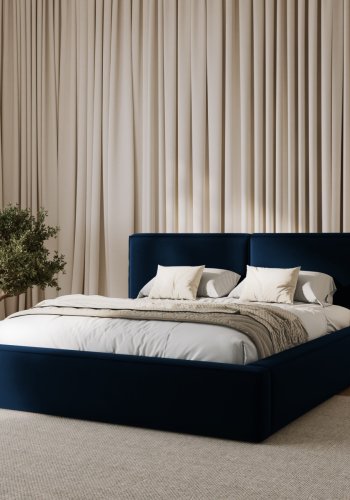 MICADONI Jodie sengeramme, med sengegavl og lameller - bl flyel og svart plast (140x200)