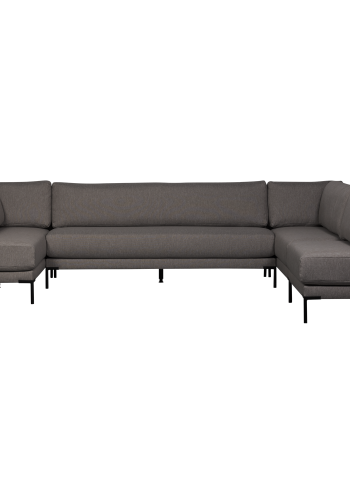 WOOOD Couple spisebnk, hjrne, hjre, m. hynder - gr meleret melange stof og sorte ben