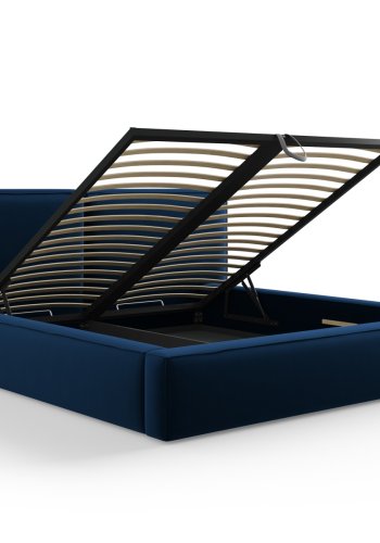 MICADONI Jodie sengeramme, med sengegavl og lameller - bl flyel og svart plast (180x200)