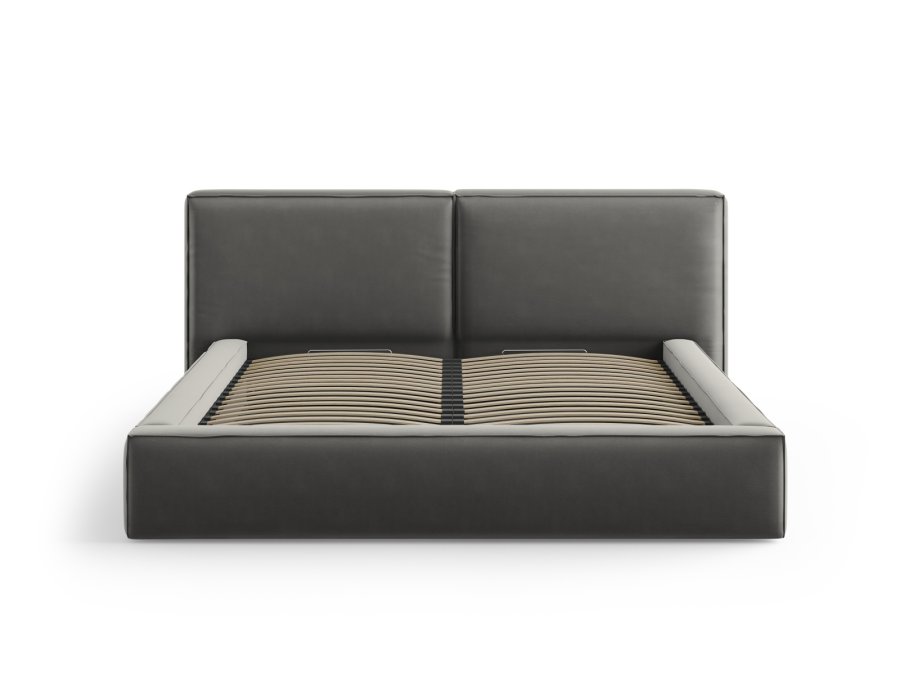 MICADONI Jodie Bettrahmen, mit Kopfteil und Lattenrost - grauer Samt und schwarzer Kunststoff (180x200)