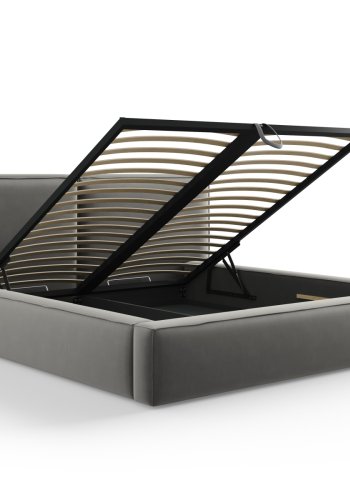 MICADONI Jodie Bettrahmen, mit Kopfteil und Lattenrost - grauer Samt und schwarzer Kunststoff (180x200)