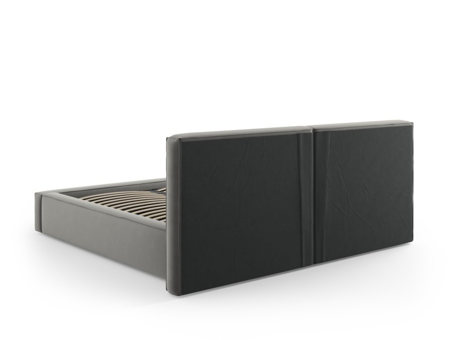 MICADONI Jodie Bettrahmen, mit Kopfteil und Lattenrost - grauer Samt und schwarzer Kunststoff (180x200)
