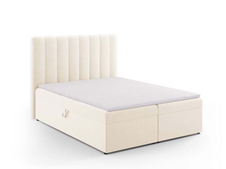 MICADONI Kelp Boxspring seng, med hodegjerde, Boxspring/madrass, overmadrass - beige flyel (200x16)