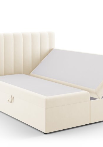 MICADONI Kelp Boxspring seng, med hodegjerde, Boxspring/madrass, overmadrass - beige flyel (200x16)