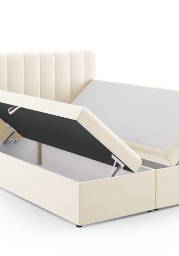 MICADONI Kelp Boxspring seng, med hodegjerde, Boxspring/madrass, overmadrass - beige flyel (200x16)