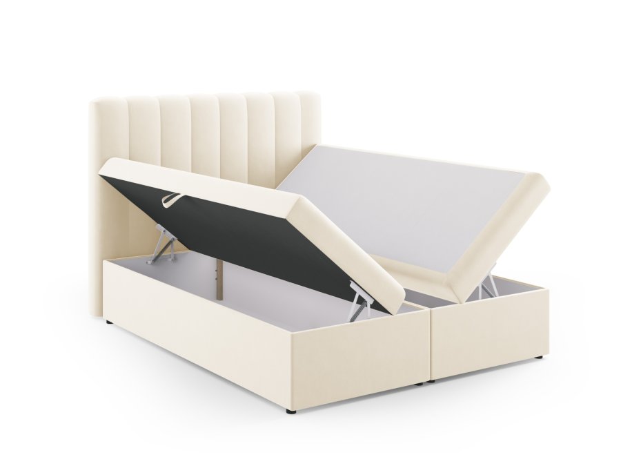 MICADONI Kelp Boxspring seng, med hodegjerde, Boxspring/madrass, overmadrass - beige flyel (200x16)