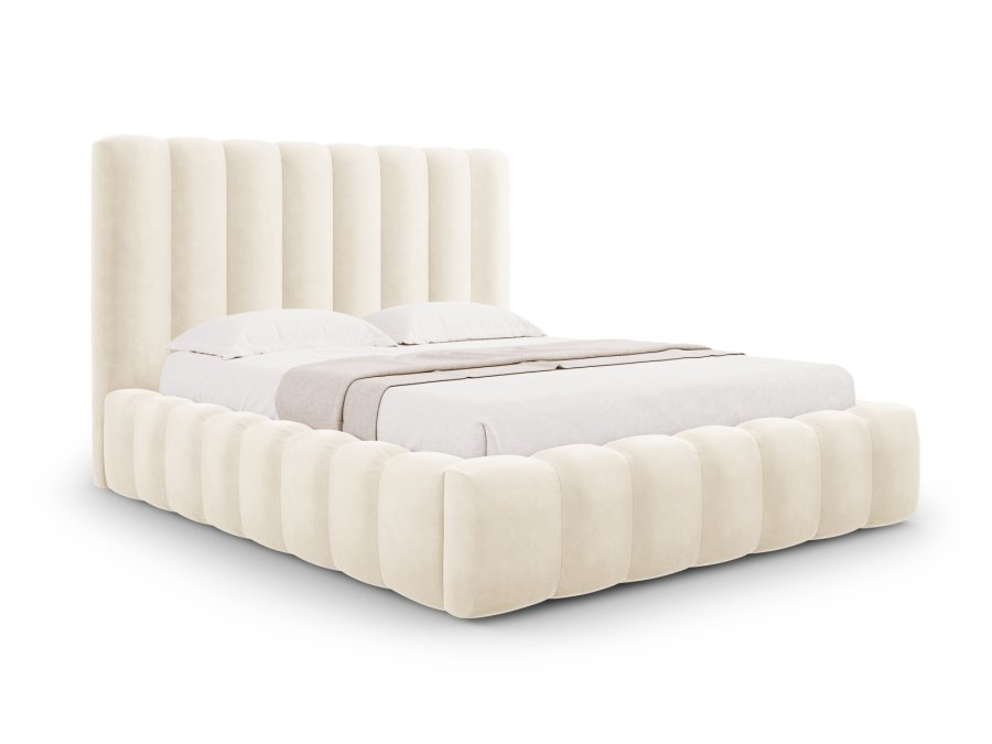 MICADONI Kelp sngram, med snggavel och lameller - beige sammet och svart plast (140x200)